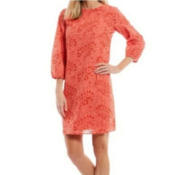 Preston & York Bright Peach Eyelet Dress Size 14 - Picture 1 of 9